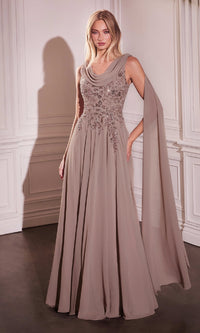 Shoulder Sash Long Formal Dress: Ladivine CDS509