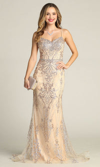 Lace-Up Long Glitter Prom Dress: Chicas CHF3053