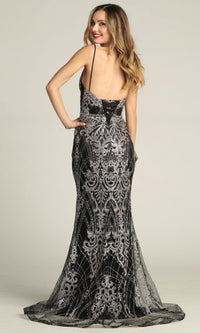 Lace-Up Long Glitter Prom Dress: Chicas CHF3053