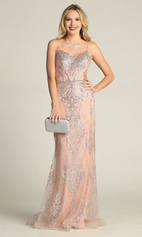 Lace-Up Long Glitter Prom Dress: Chicas CHF3053