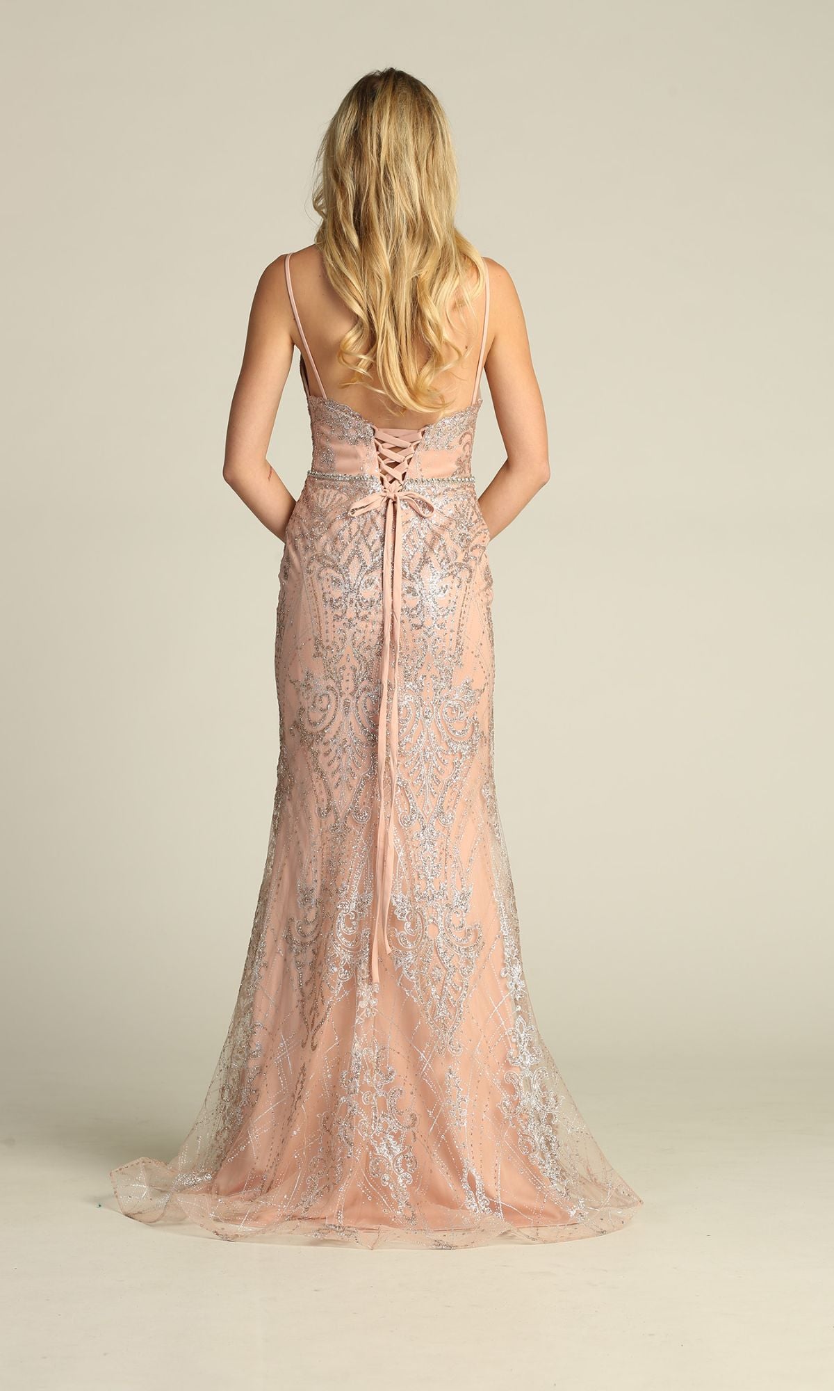 Lace-Up Long Glitter Prom Dress: Chicas CHF3053