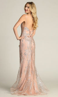 Lace-Up Long Glitter Prom Dress: Chicas CHF3053