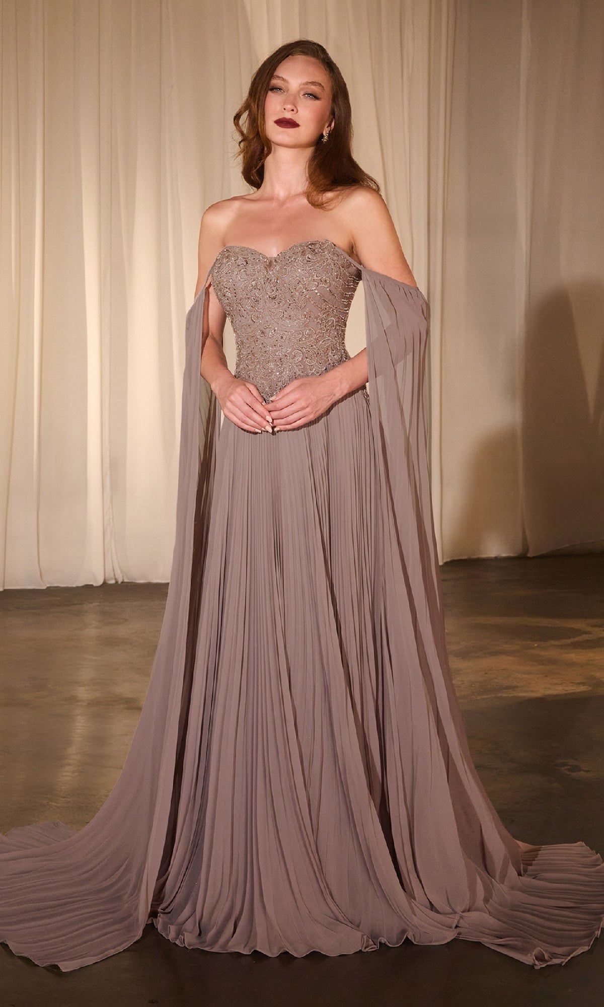 Shoulder-Cape Long Prom Dress: Ladivine CJ937