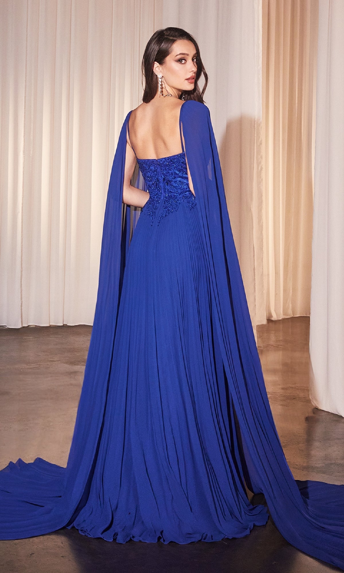 Shoulder-Cape Long Prom Dress: Ladivine CJ937