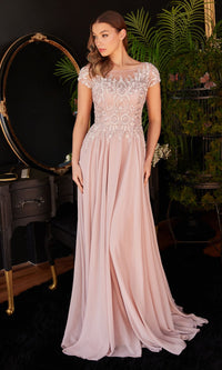 Cap Sleeve Long Dusty Rose Pink Prom Dress CL05