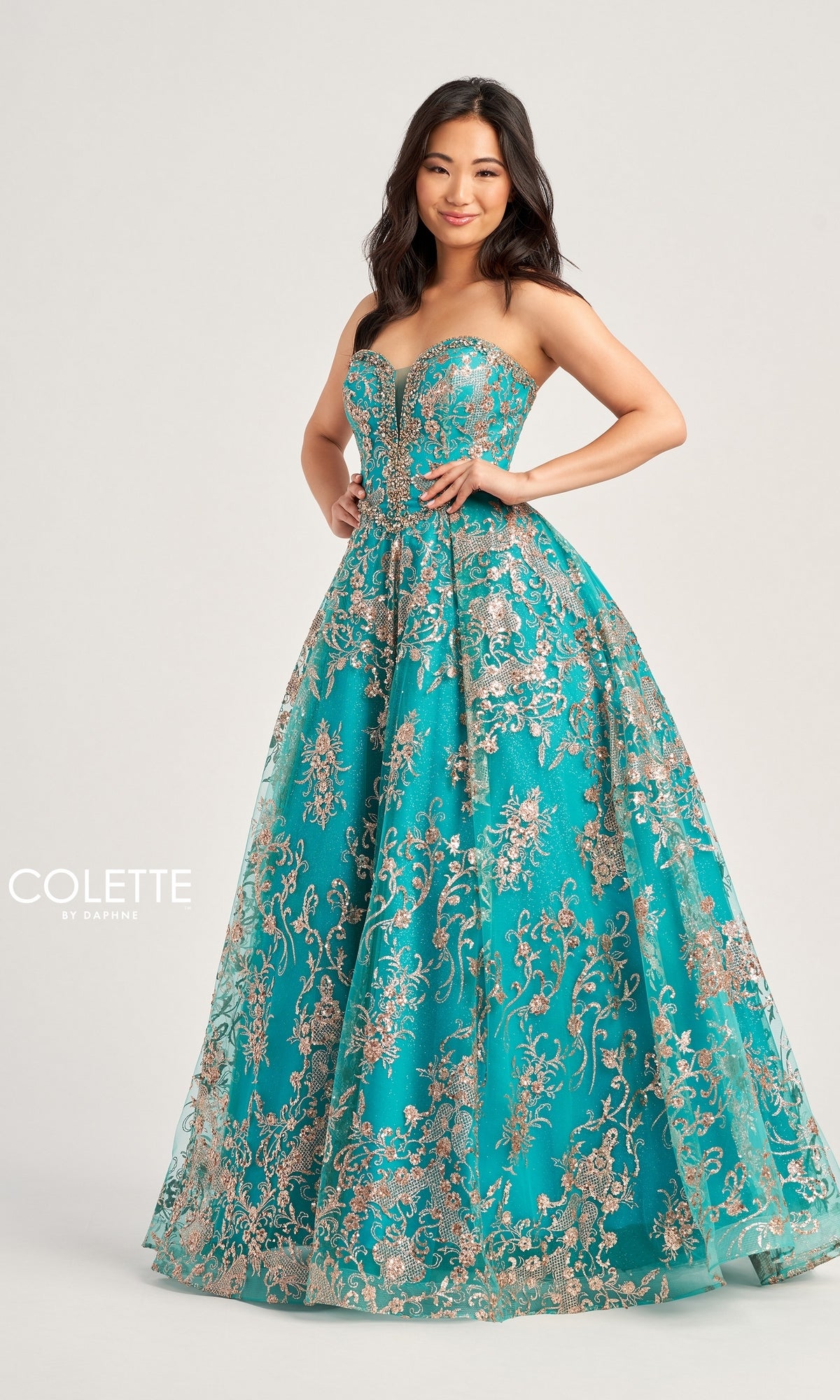 Turquoise and Gold Prom Dress