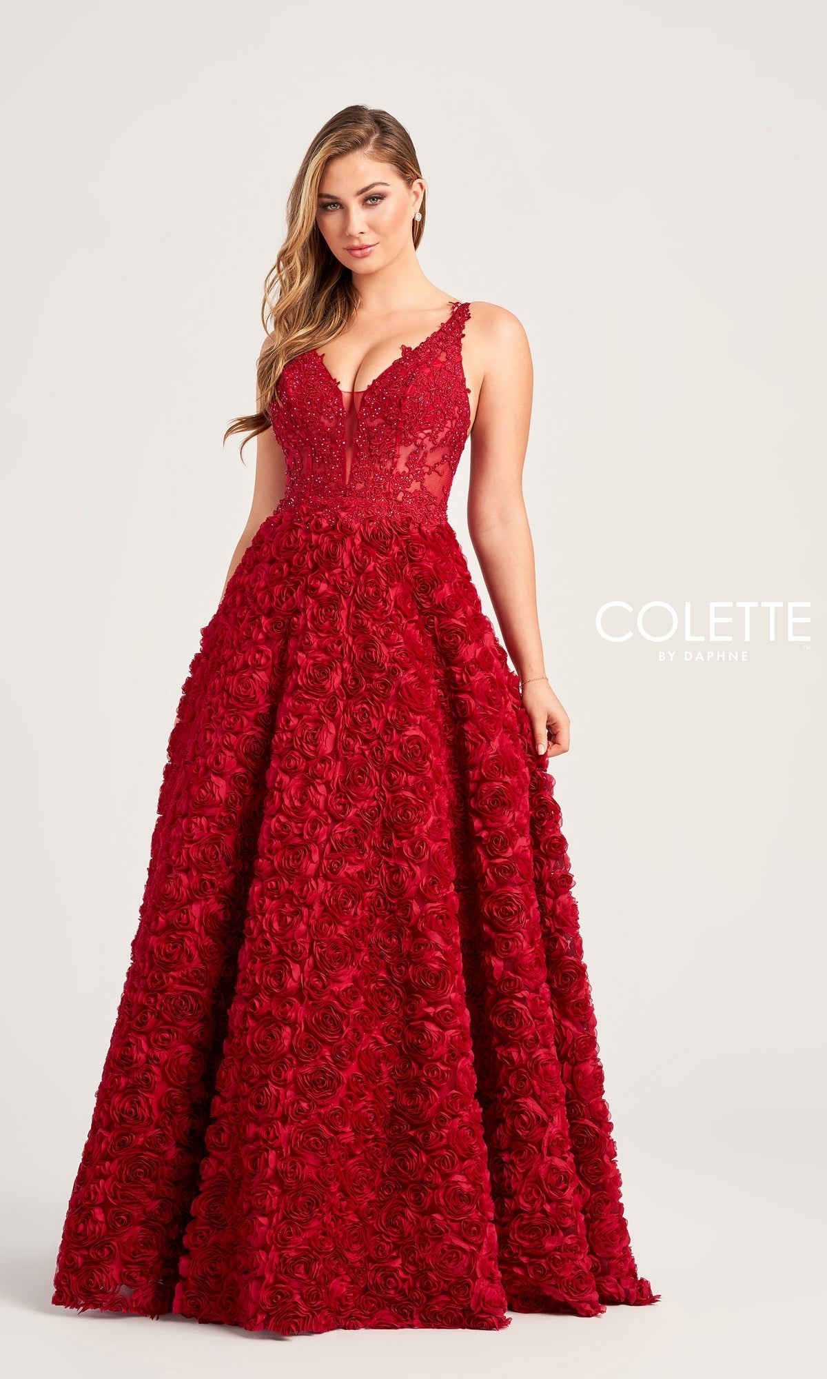 Colette Long Red Rosette Prom Dress CL5251