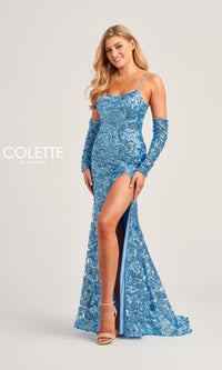 Colette Long Sequin Prom Dress CL5264 with Gloves