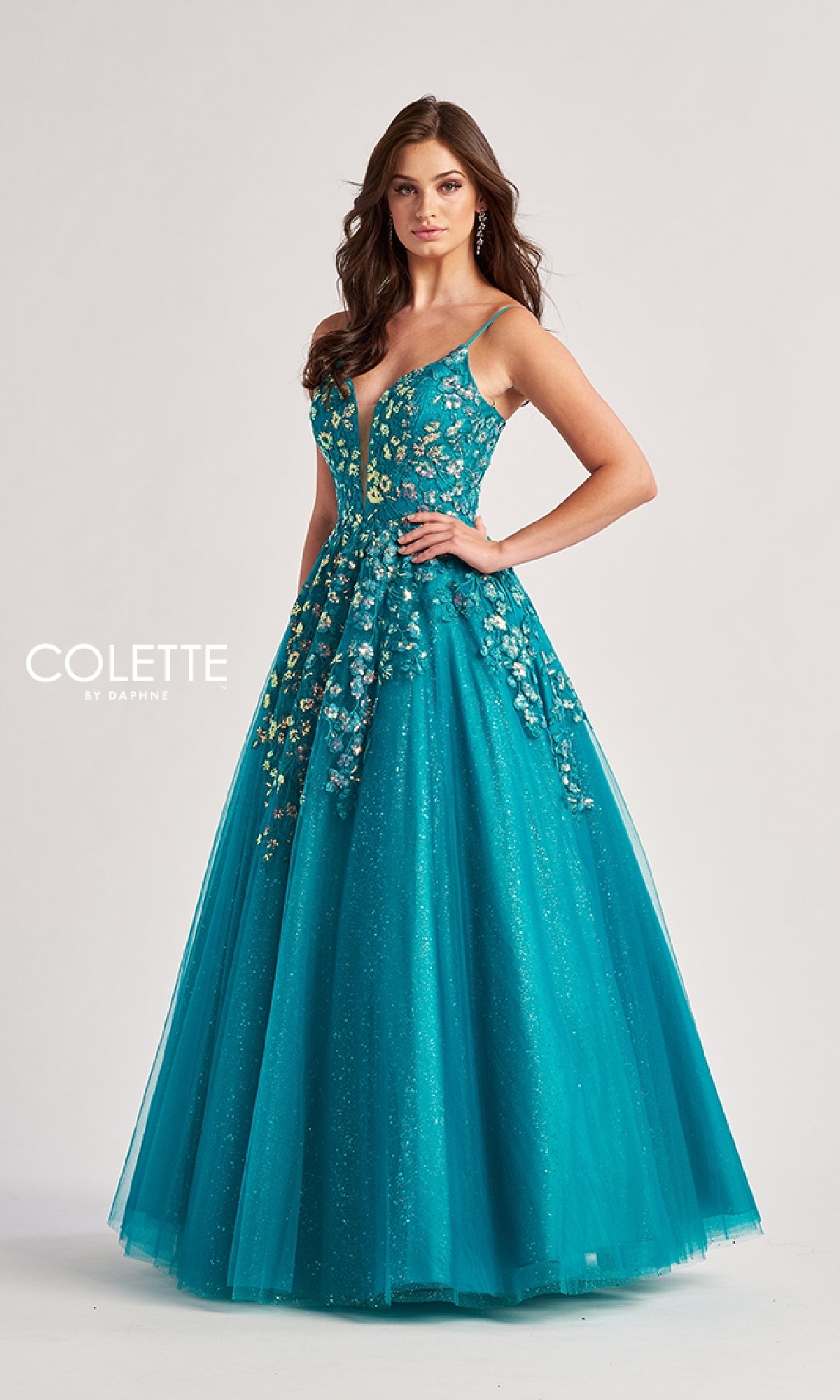 Low V-Neck Glitter Prom Ball Gown: Colette CL8420