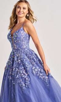 Low V-Neck Glitter Prom Ball Gown: Colette CL8420