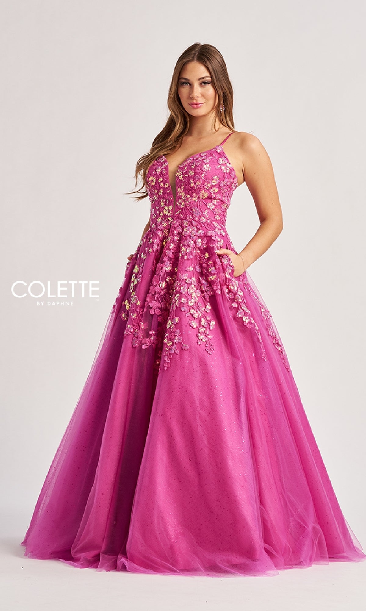 Low V-Neck Glitter Prom Ball Gown: Colette CL8420