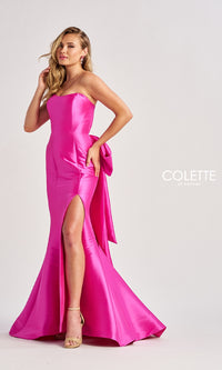 Back Bow Strapless Long Prom Dress: Colette CL8470