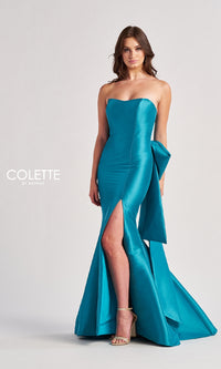 Back Bow Strapless Long Prom Dress: Colette CL8470