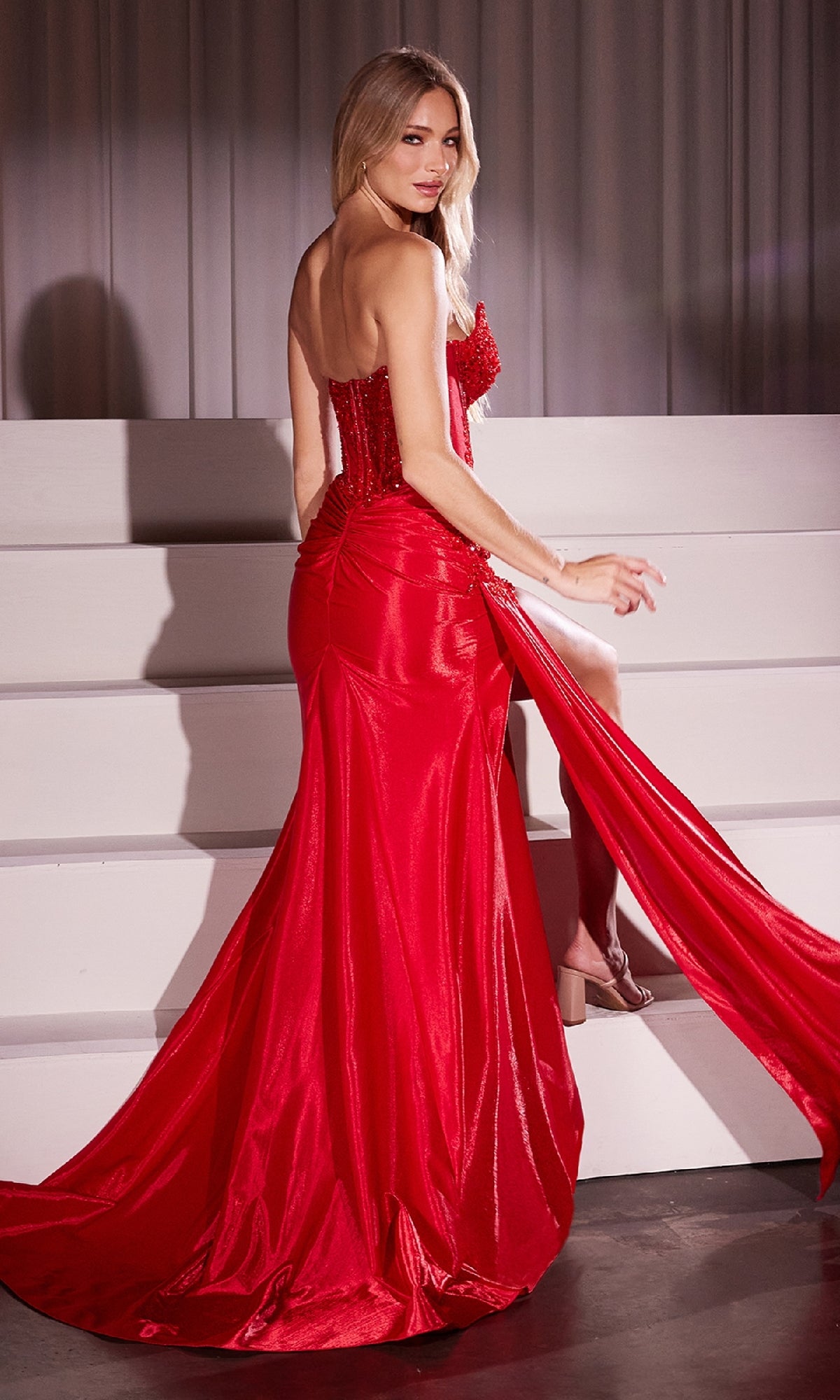 Strapless Long Corset Prom Dress: Ladivine CM369