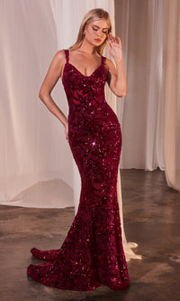 Sleek Long Sequin-Print Prom Dress: Ladivine CR381