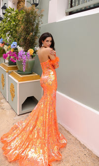 Strapless Sequin-Print Prom Dress with Gloves D1269