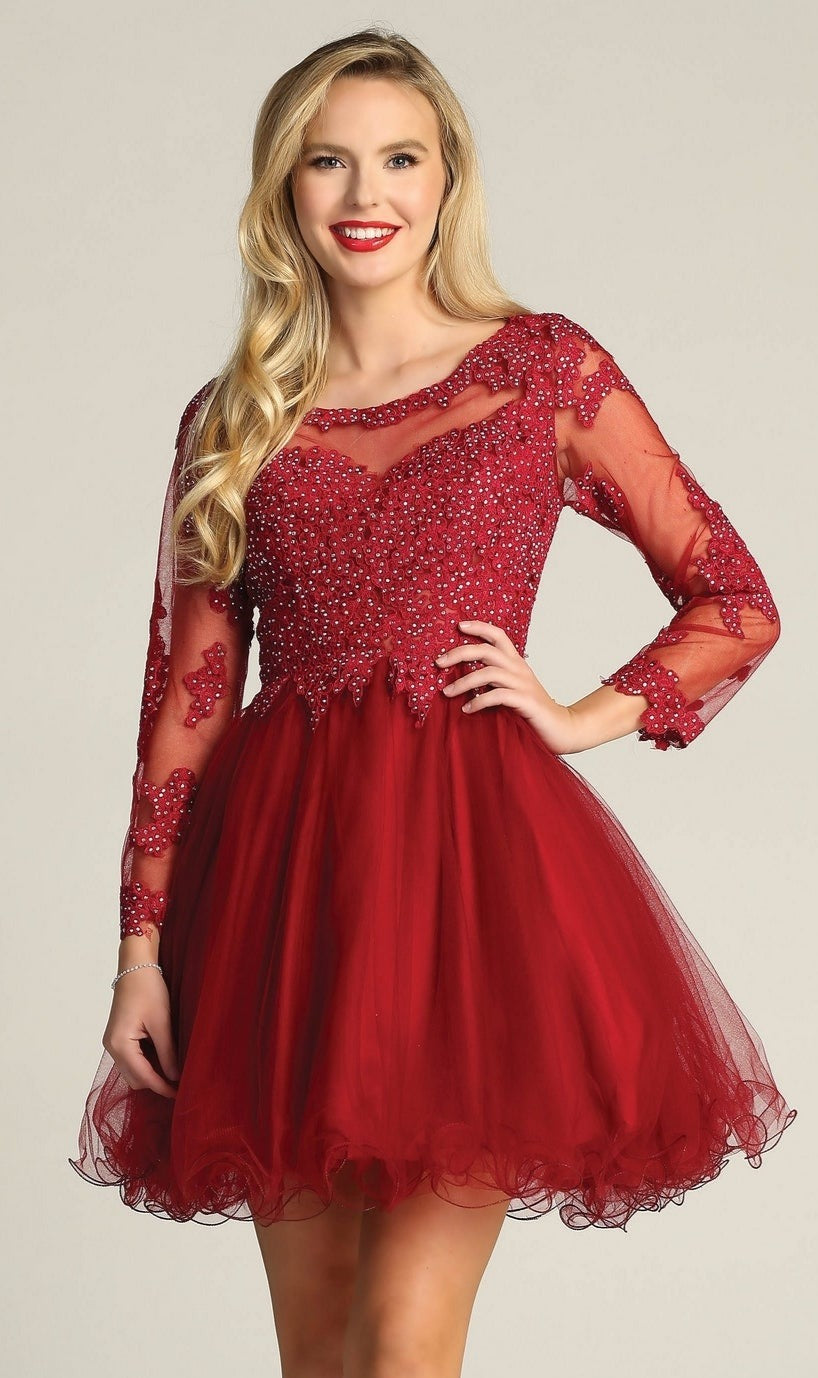 Beaded Long Sleeve Short Homecoming Dress DM4003