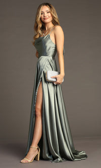 Shoulder-Tie Long A-Line Prom Dress: Chicas DM4018