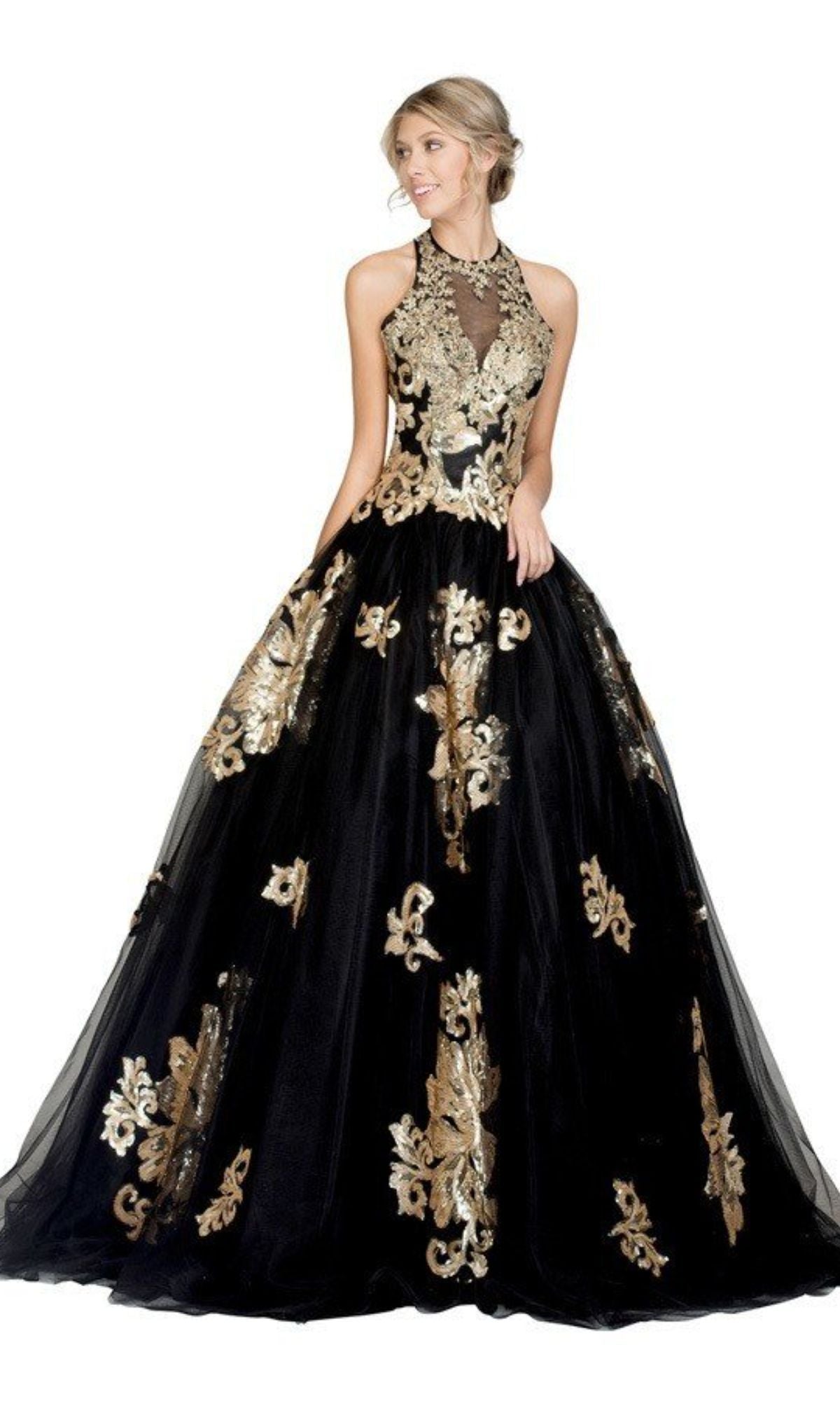 High-Neck Long Prom Ball Gown: Chicas DR7008