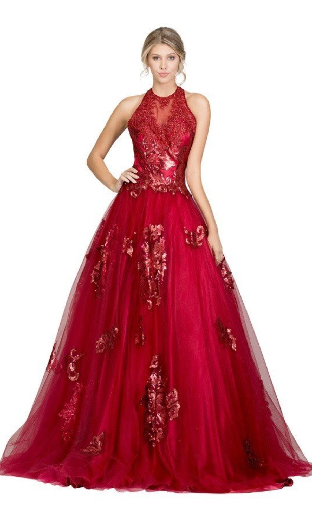 High-Neck Long Prom Ball Gown: Chicas DR7008