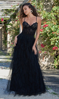 Velvi Lace-Bodice Long Ruffled Prom Dress Dahlia