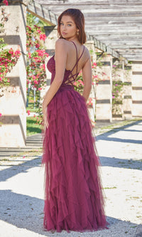 Velvi Lace-Bodice Long Ruffled Prom Dress Dahlia