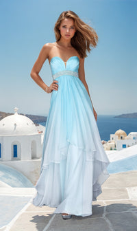 long white strapless chiffon prom dress