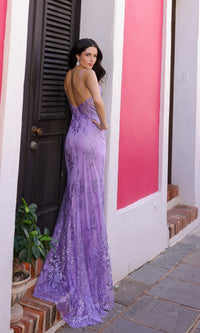 Glitter-Print Long V-Neck Prom Dress E1273