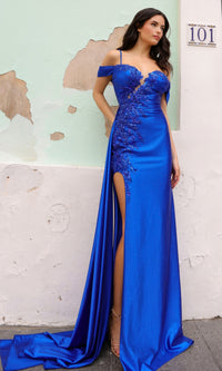 Cold-Shoulder Long Corset-Back Prom Dress E1451