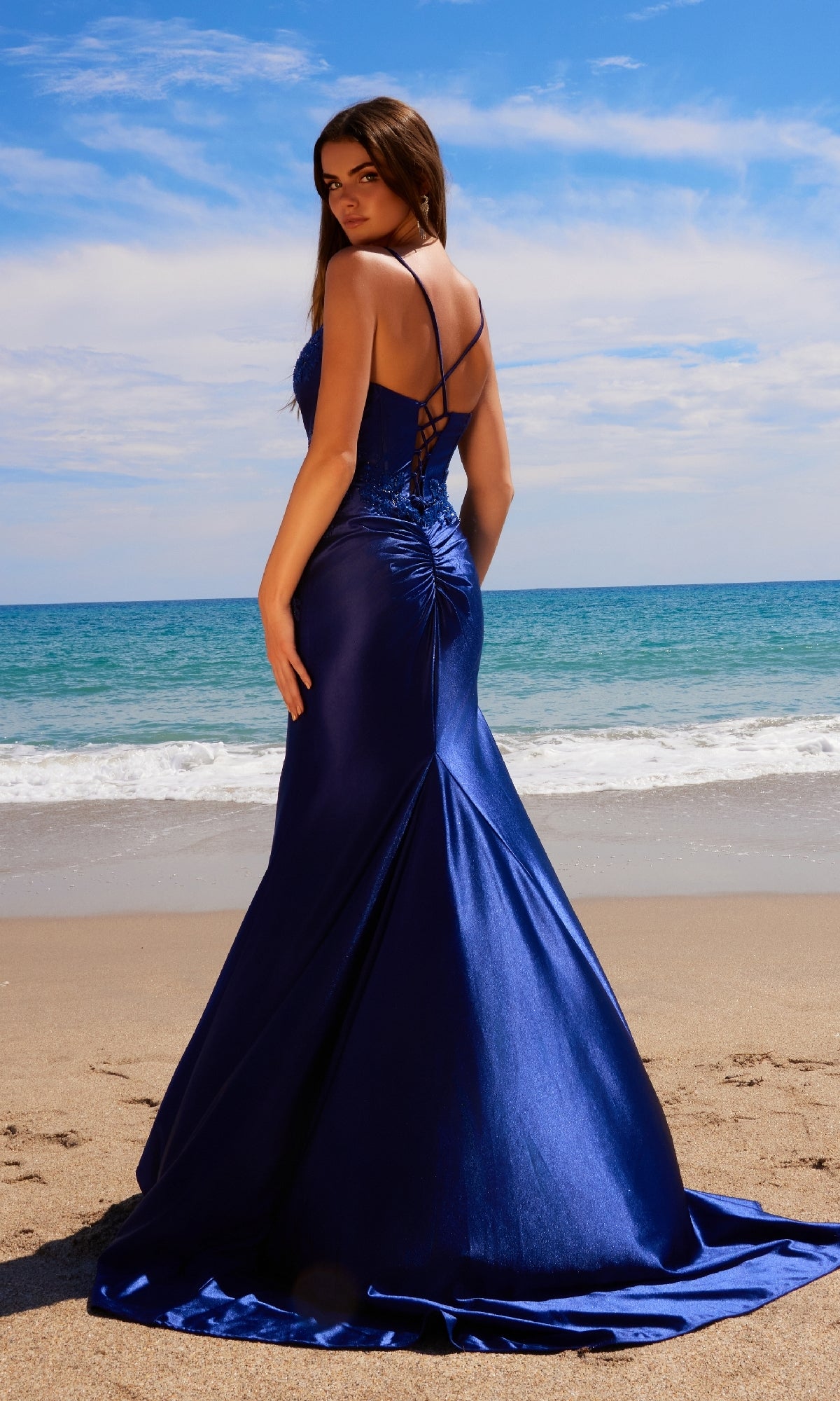 Long Corset Prom Dress with Train: Nox Anabel E1488