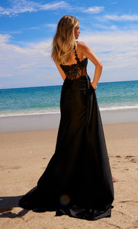 Sheer-Waist Long Prom Dress: Nox Anabel E1711