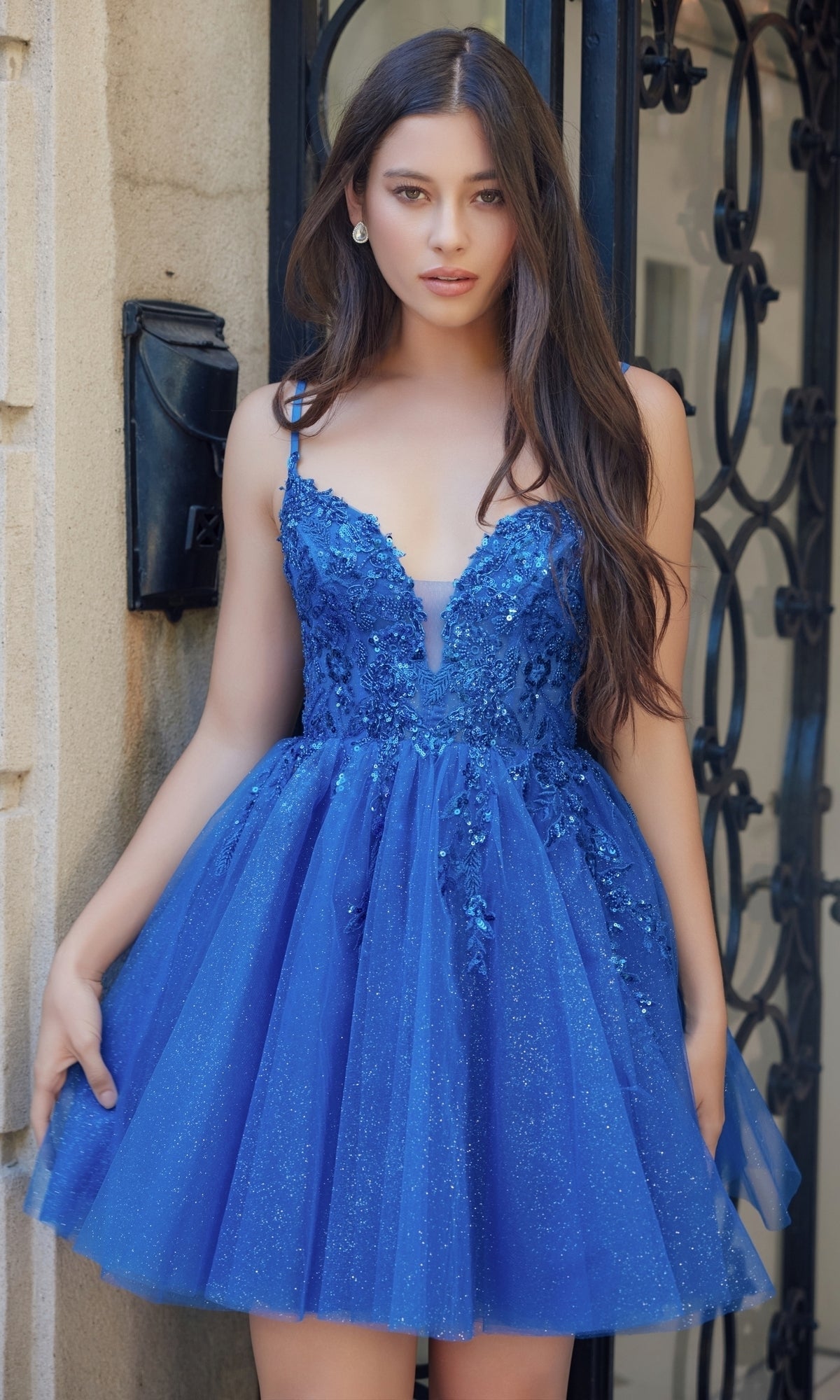 Glitter Tulle Homecoming Dress: Nox Anabel E902