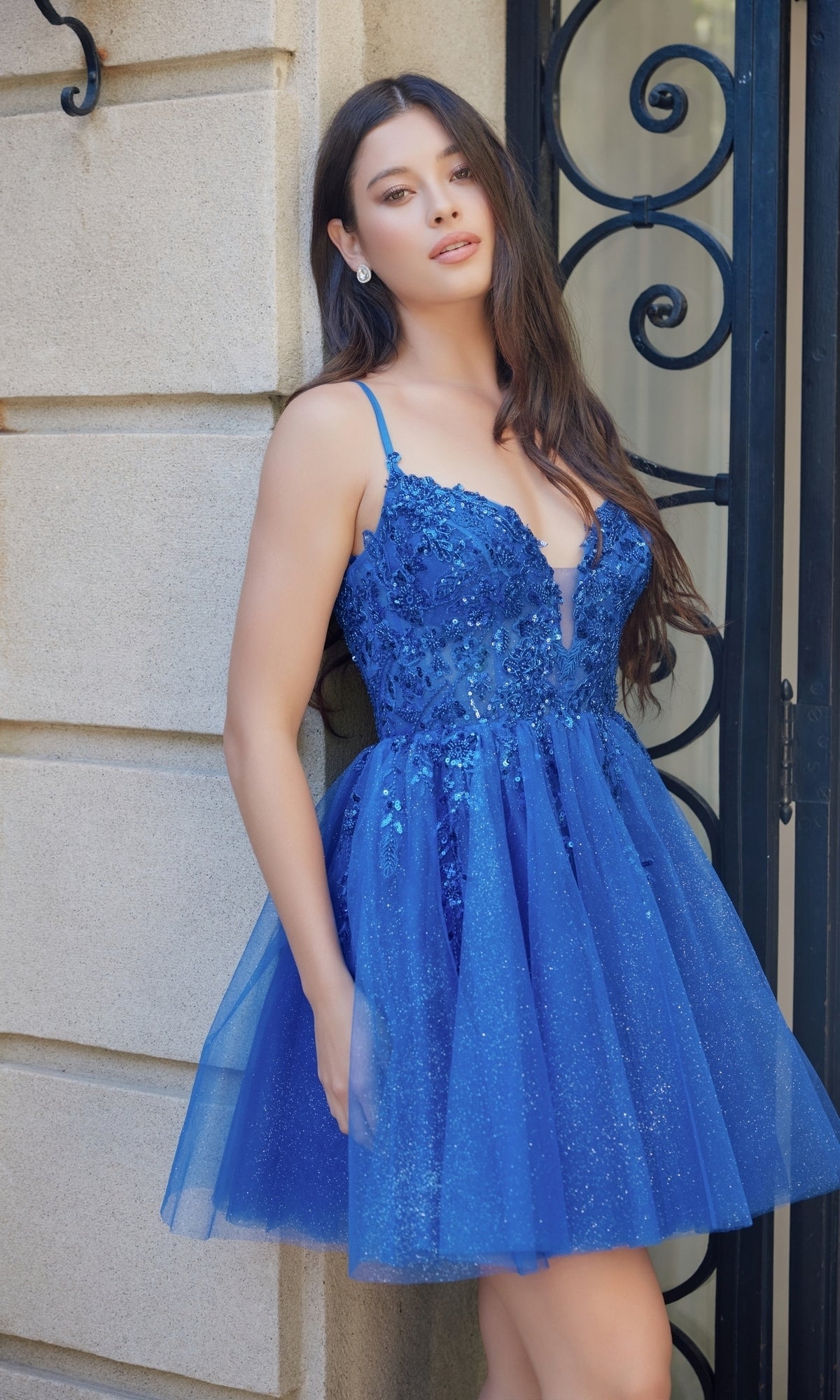 Glitter Tulle Homecoming Dress: Nox Anabel E902