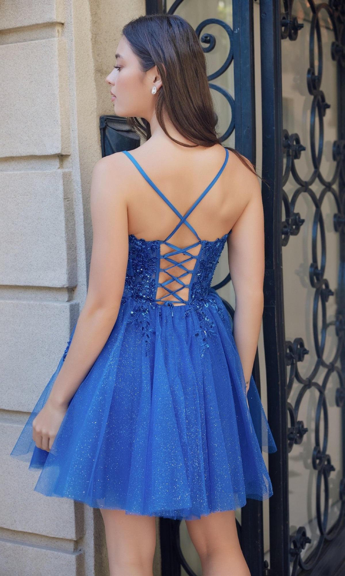 Glitter Tulle Homecoming Dress: Nox Anabel E902