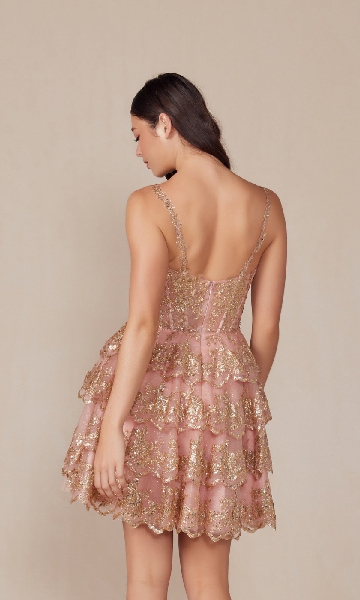 Sequin Glitter Homecoming Dress: Nox Anabel E914