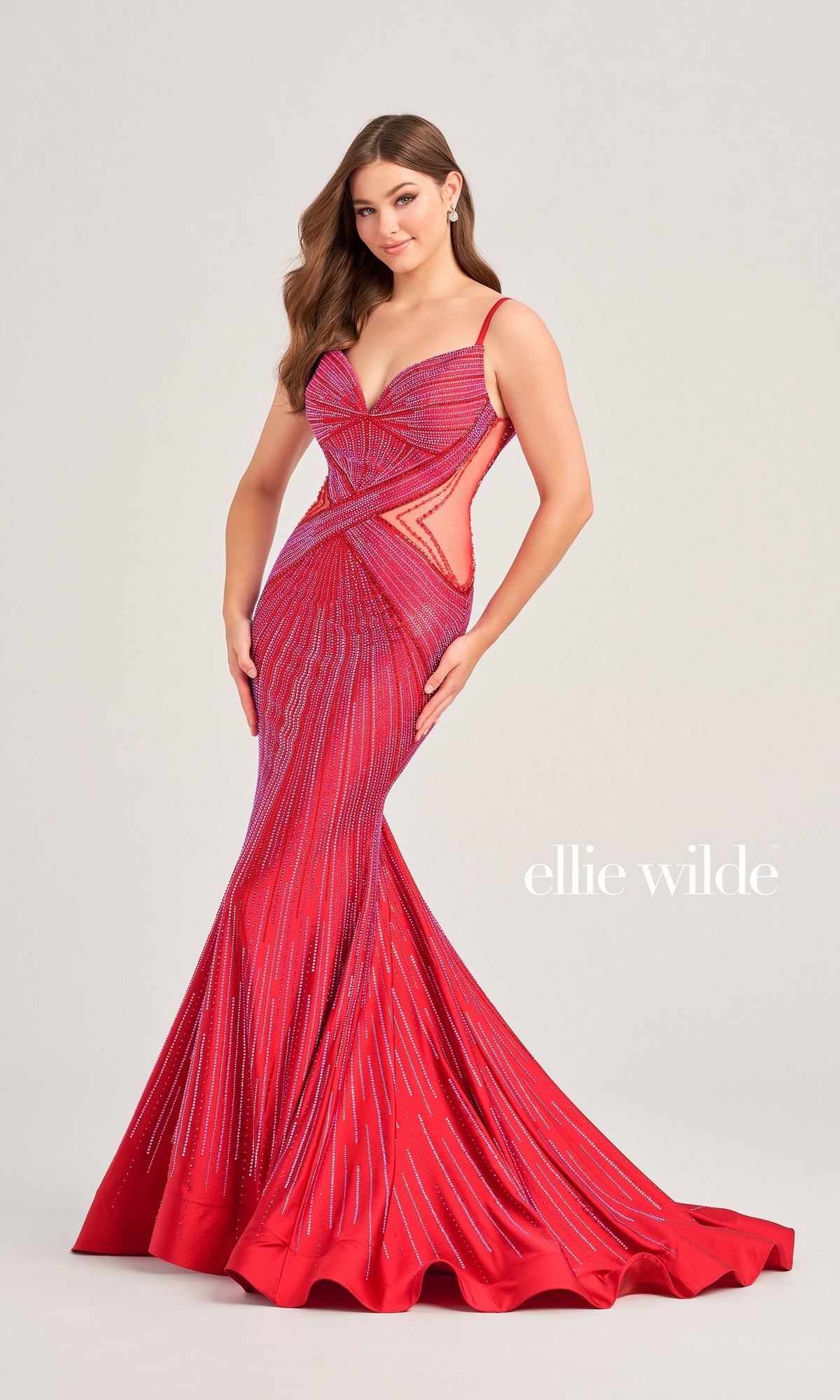 Long Ellie Wilde Sheer-Sided Prom Dress - PromGirl