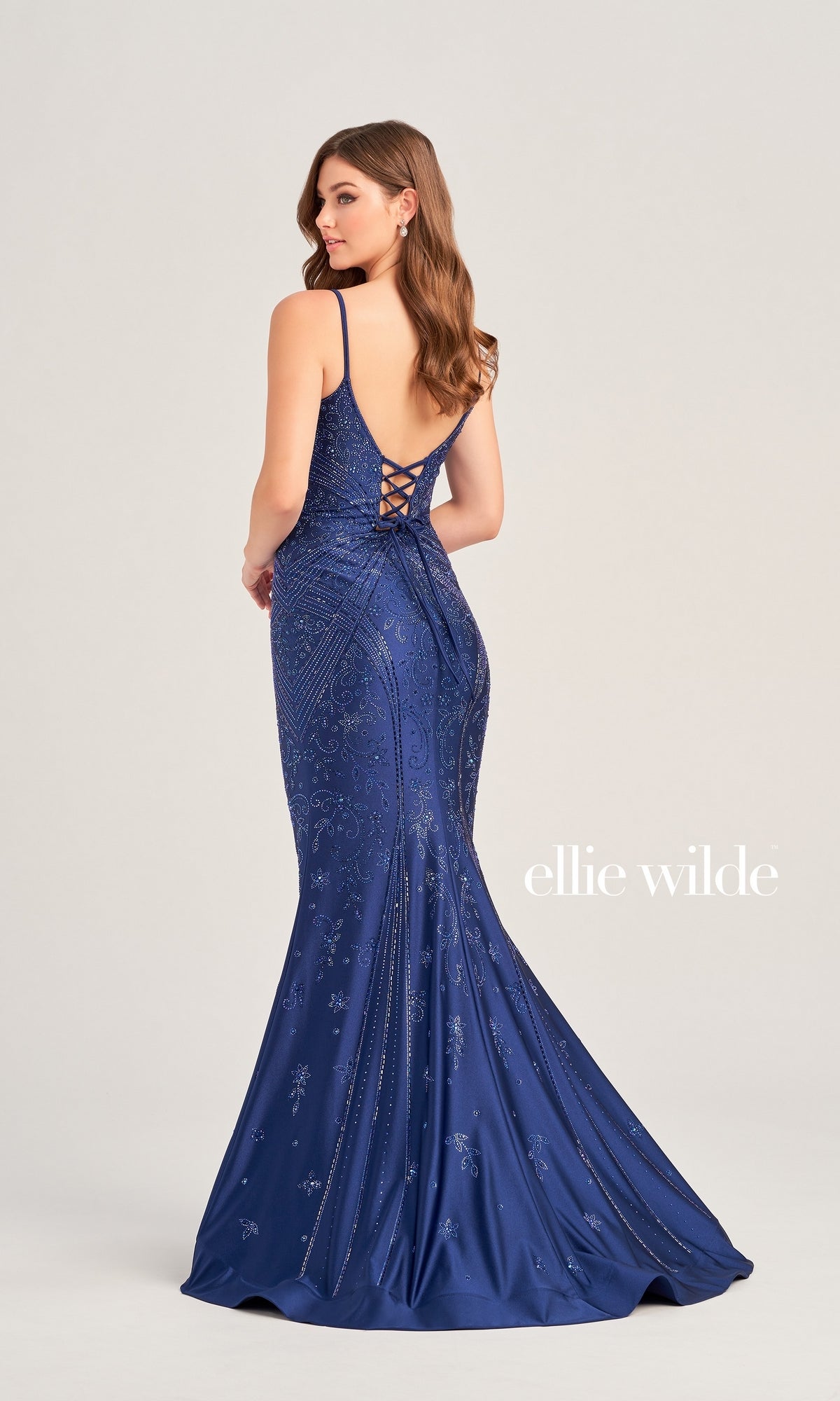 Long Beaded Ellie Wilde Designer Prom Dress - PromGirl