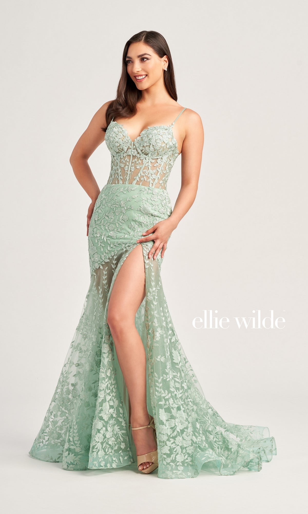 Ellie Wilde Long Lace Mermaid Prom Dress EW35005