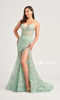 Ellie Wilde Long Lace Mermaid Prom Dress EW35005