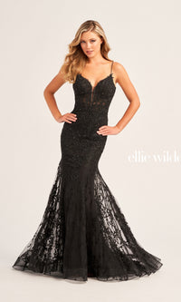 Ellie Wilde Beaded-Tulle Long Prom Dress EW35010