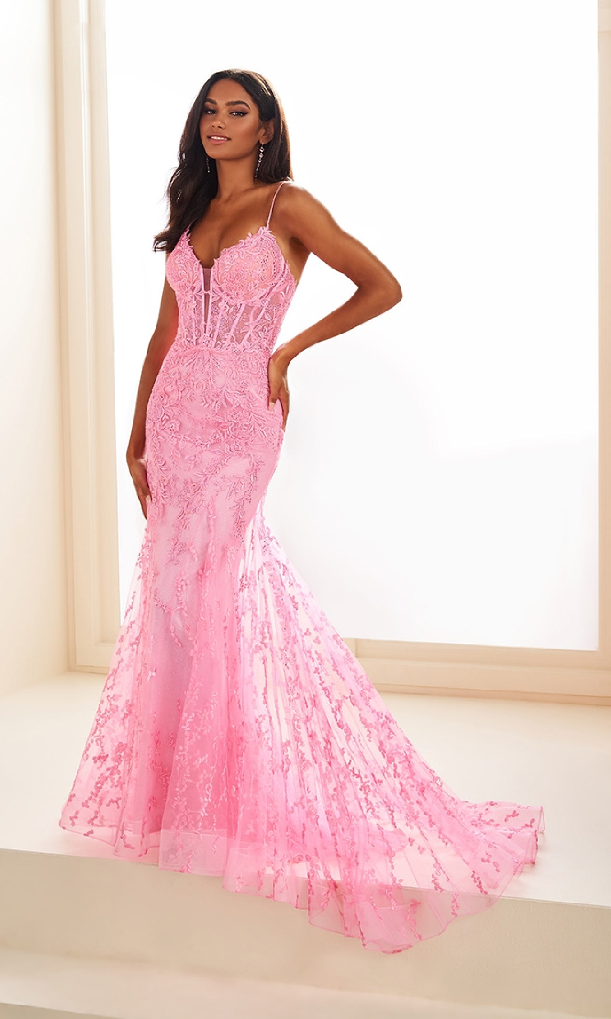 Ellie Wilde Beaded-Tulle Long Prom Dress EW35010