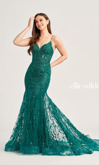 Ellie Wilde Beaded-Tulle Long Prom Dress EW35010