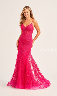 Ellie Wilde Beaded-Tulle Long Prom Dress EW35010