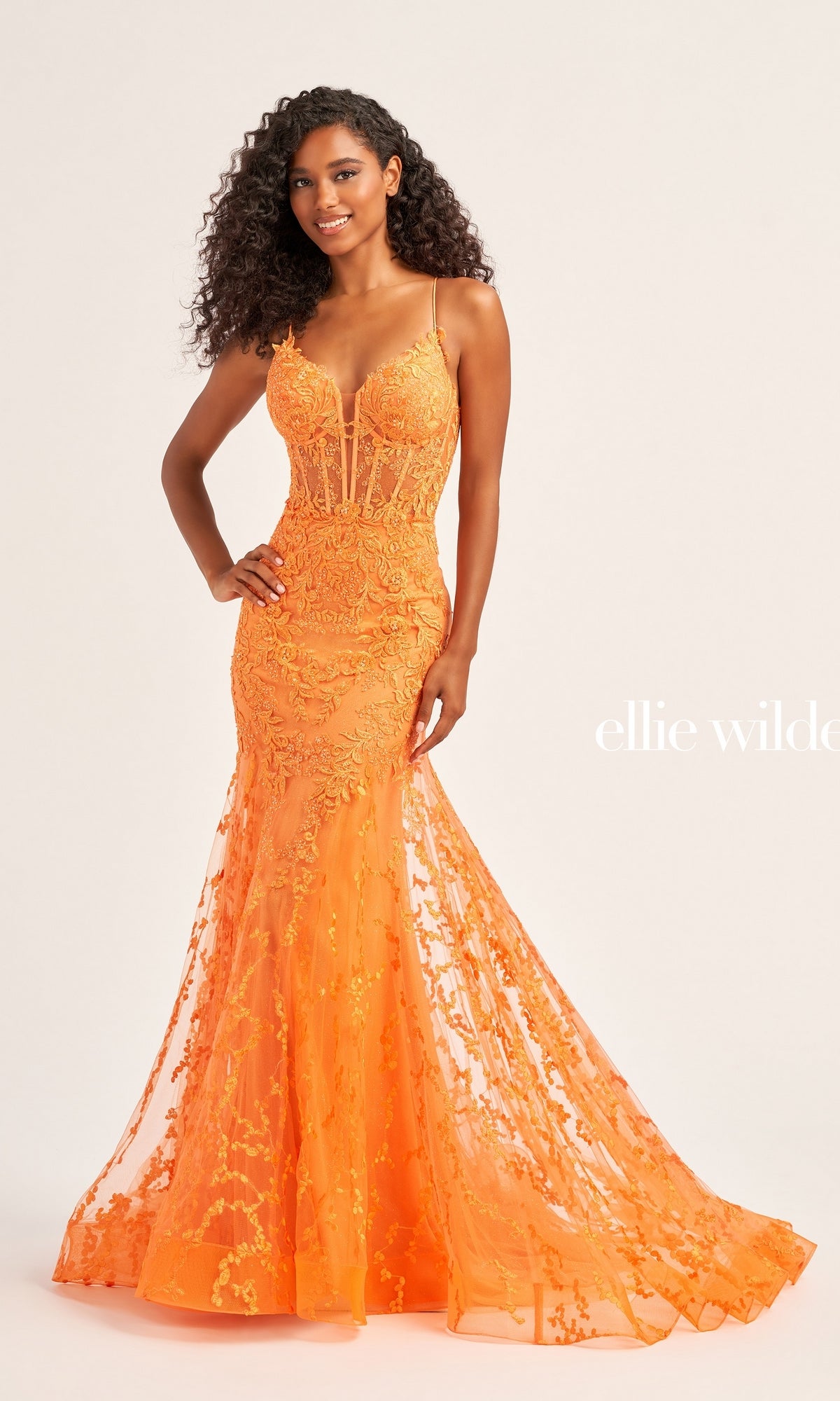 Ellie Wilde Beaded-Tulle Long Prom Dress EW35010