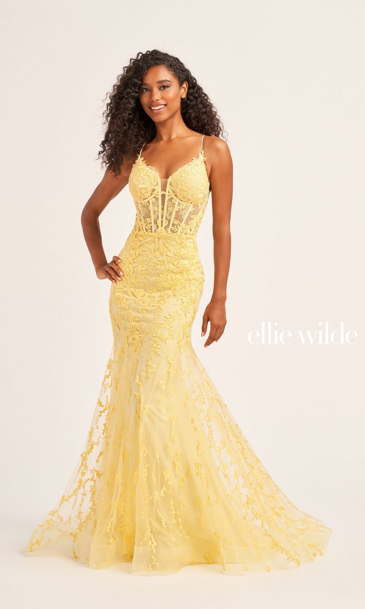 Ellie Wilde Beaded-Tulle Long Prom Dress EW35010