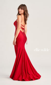 Sheer-Waist Ellie Wilde Long Prom Dress EW35026