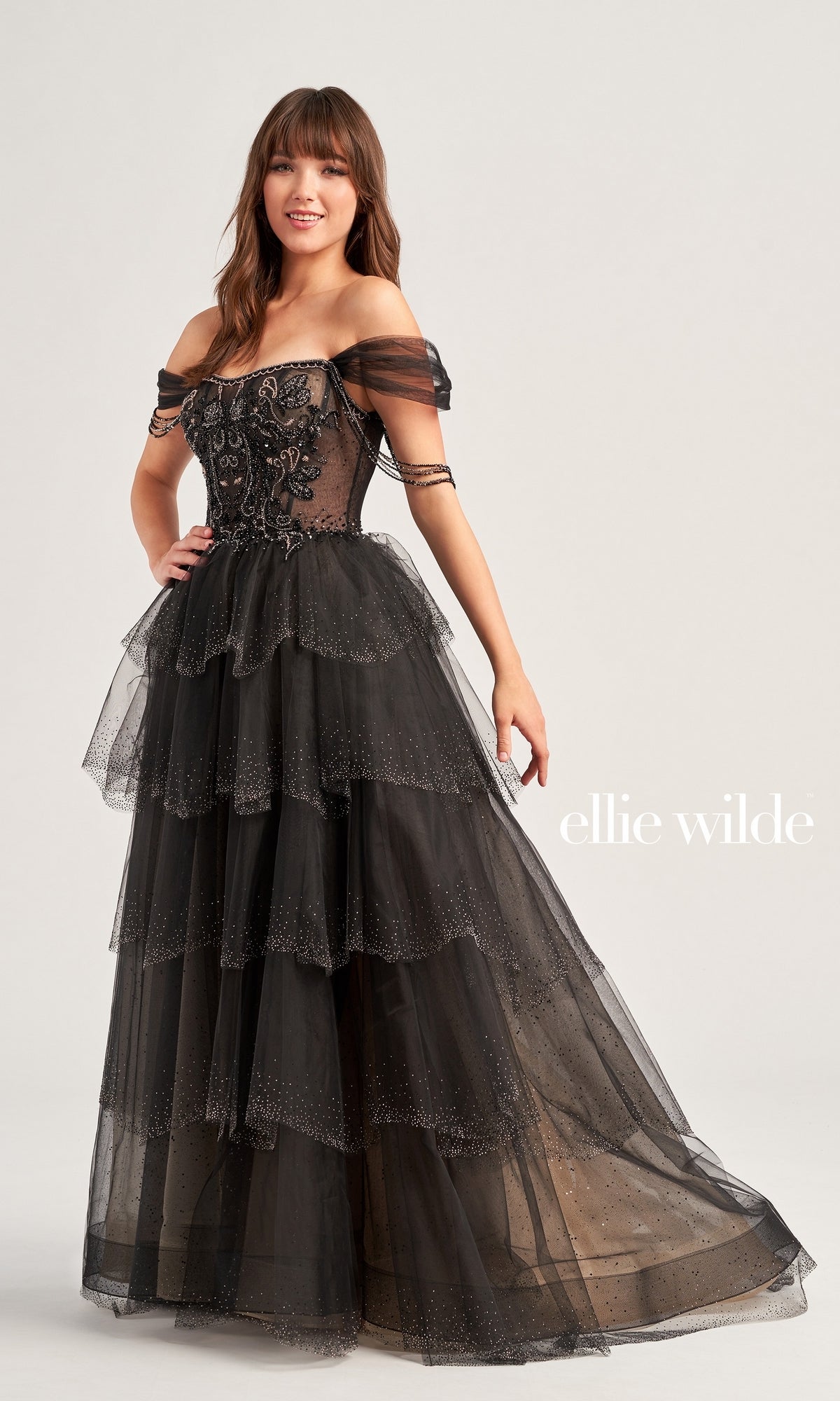 Ellie Wilde Tiered Off-Shoulder Ball Gown EW35040