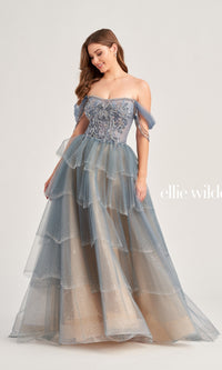 Ellie Wilde Tiered Off-Shoulder Ball Gown EW35040