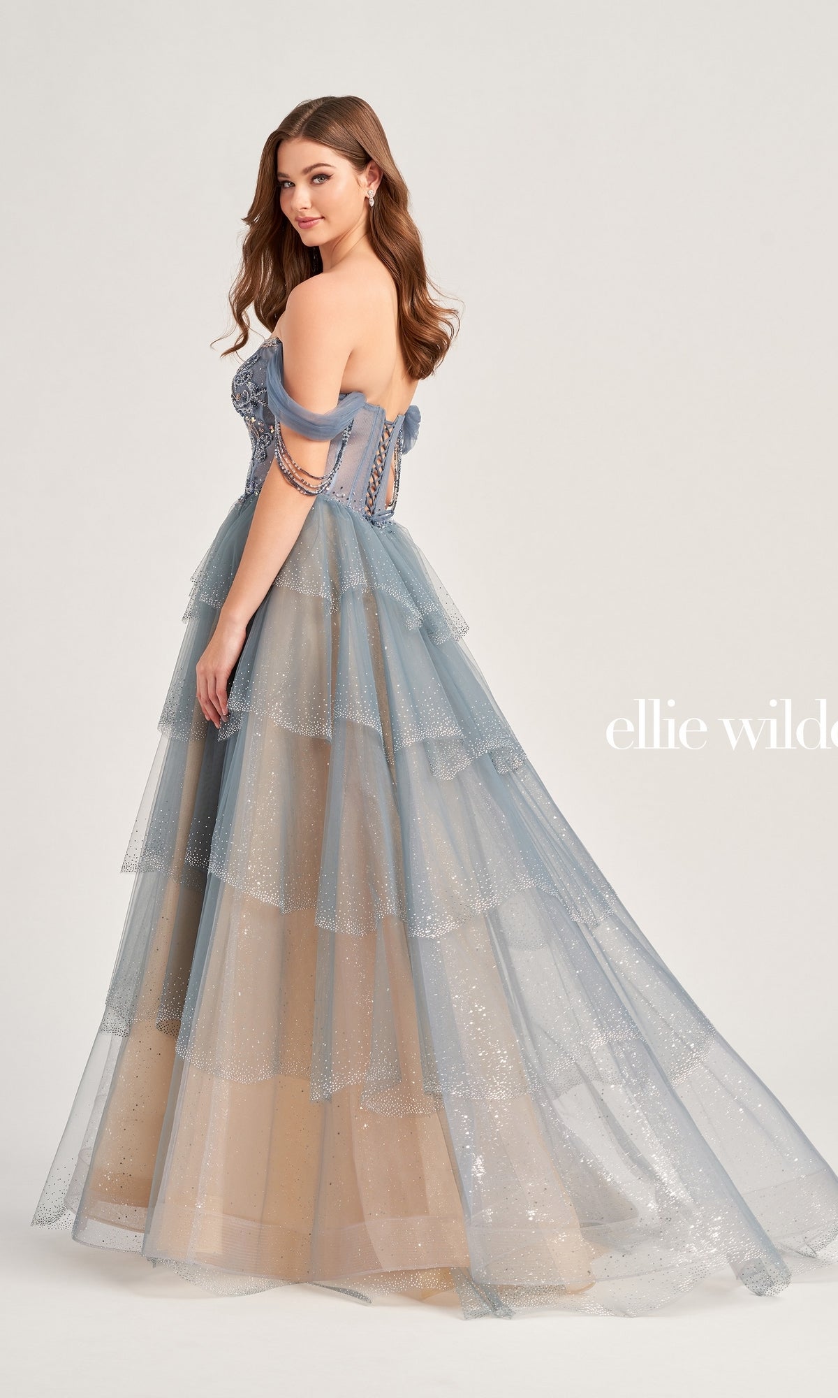 Ellie Wilde Tiered Off-Shoulder Ball Gown EW35040