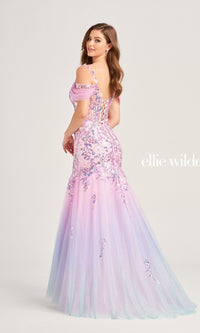 Cold-Shoulder Ellie Wilde Long Prom Dress EW35056